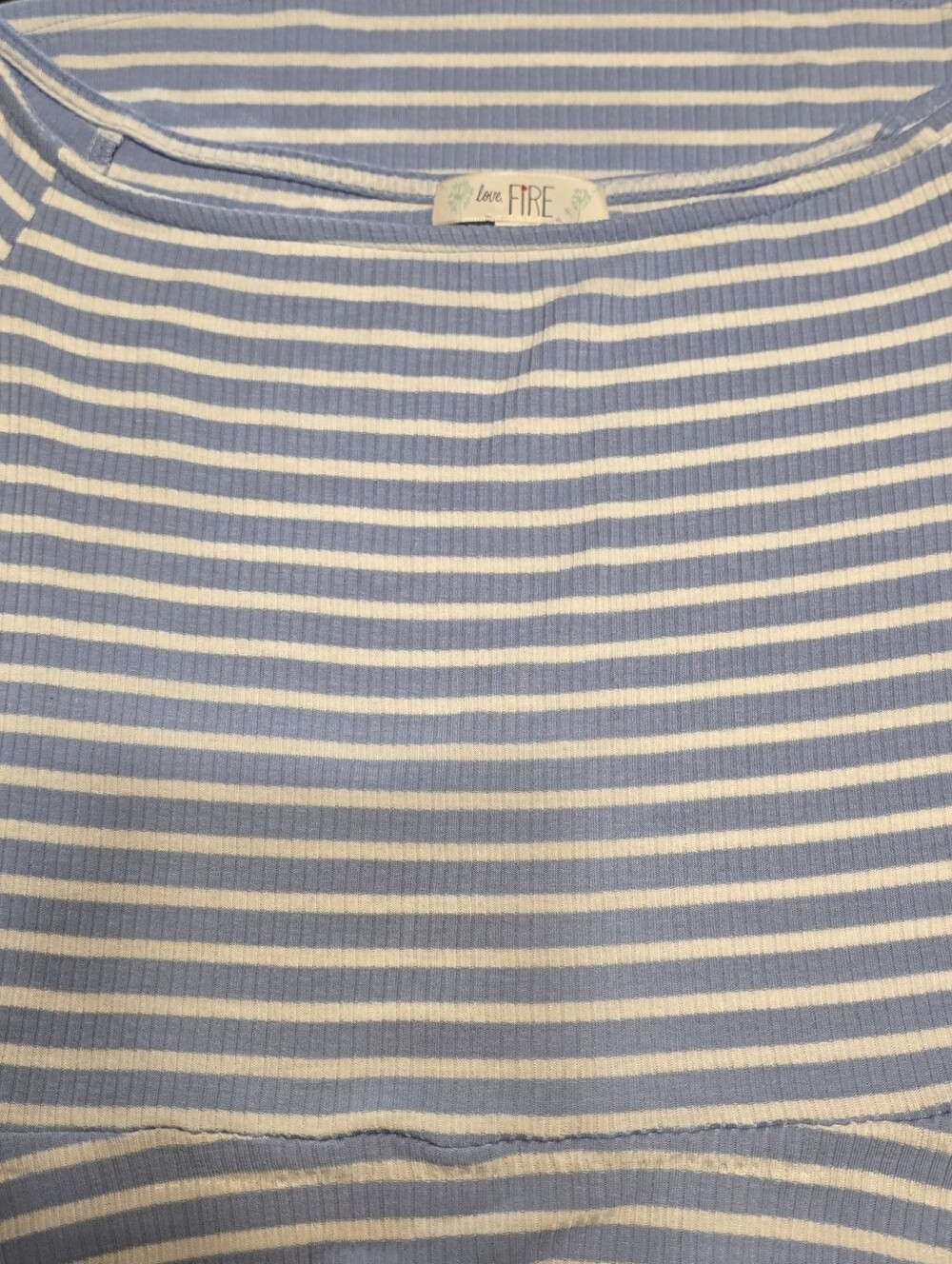 Love, Fire Blue White Striped Off The Shoulder Ribbed Mini Flare Dress Size S - Picture 5 of 6